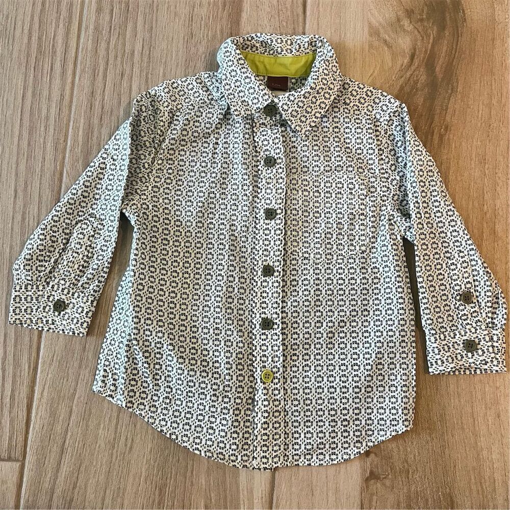 Tea Collection Boys 12-18M Blue Patterned Long Sleeve Button-Up Shirt